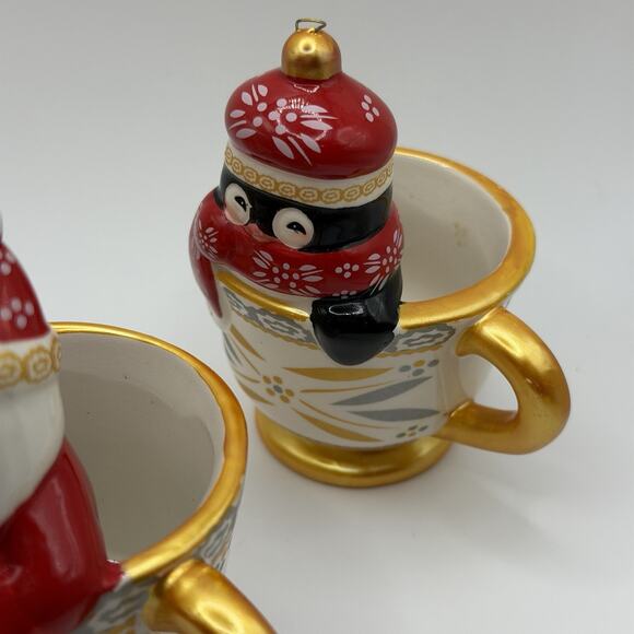 Set of 3 Temptation Ornaments Tea Cup Old World Confetti Pattern Holiday Santa - Picture 15 of 16